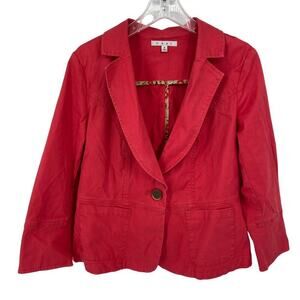 CAbi Blazer Jacket Size 8 Red Single Button Notch Collar Cotton Spandex Stretch